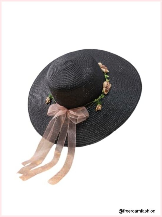 Scalloped Wide Brim Straw Sun Hat with Beaded Boho Trim main image 4